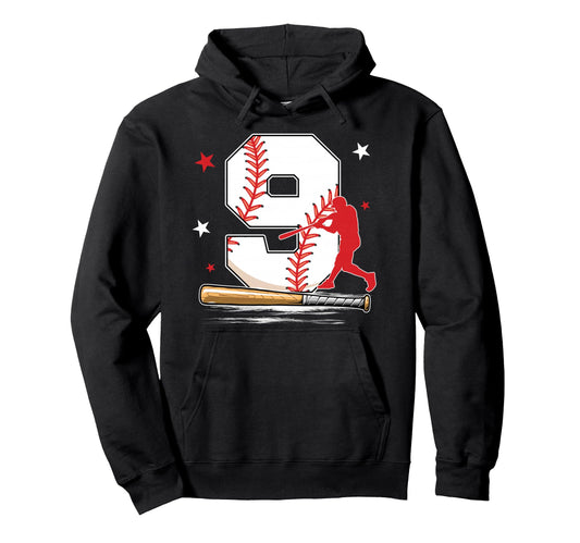 9 Years Old Baseball Birthday 9Th Hoodie - Casual Everyday Wear Unisex - T-Shirt, Sweatshirt, Hoodie