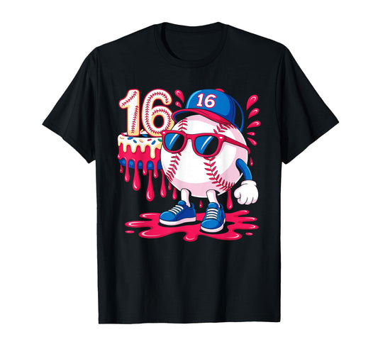 Baseball 16 Year Old Ice Cream Drip T-Shirt - Unique Graphic for Adults - T-Shirt, Sweatshirt, Hoodie