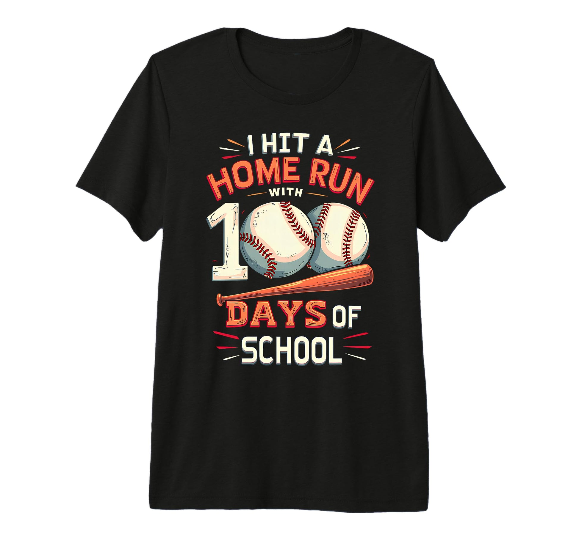 Funny Hit Home Run 100 Days School T-Shirt - Minimalist Print for Adults - T-Shirt, Sweatshirt, Hoodie