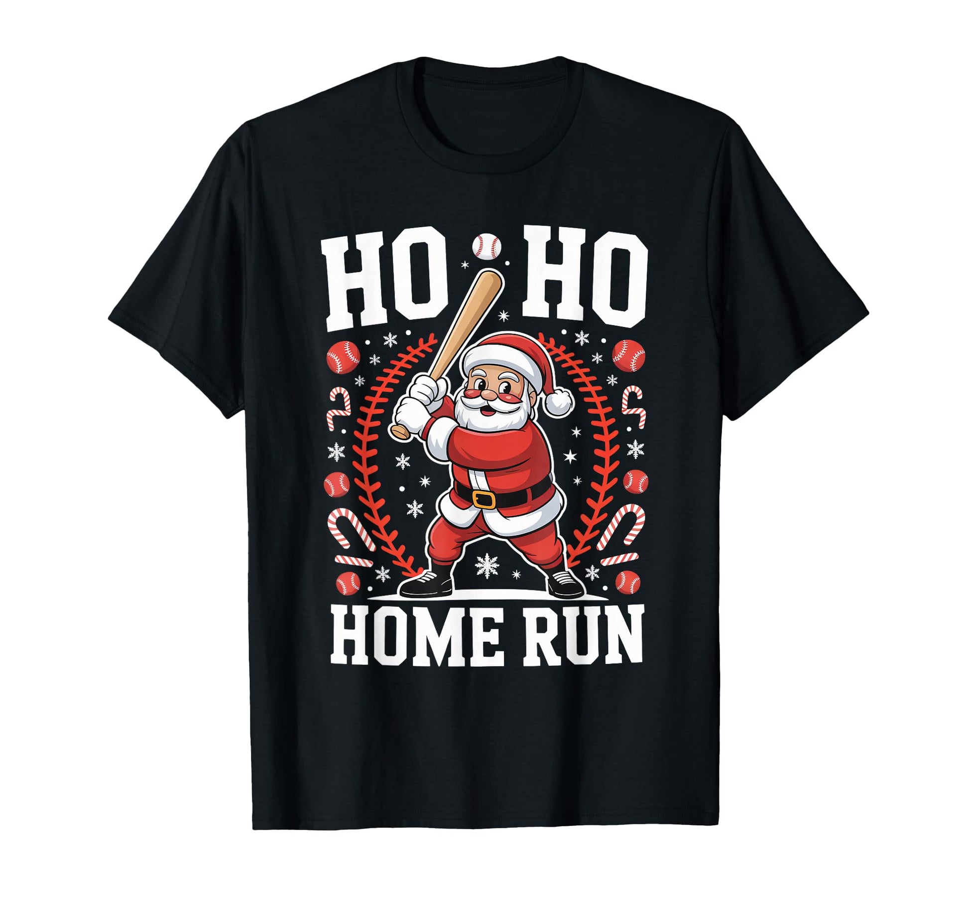 Ho Ho Home Run Baseball Funny Santa T-Shirt - Custom Art Print Unisex - T-Shirt, Sweatshirt, Hoodie
