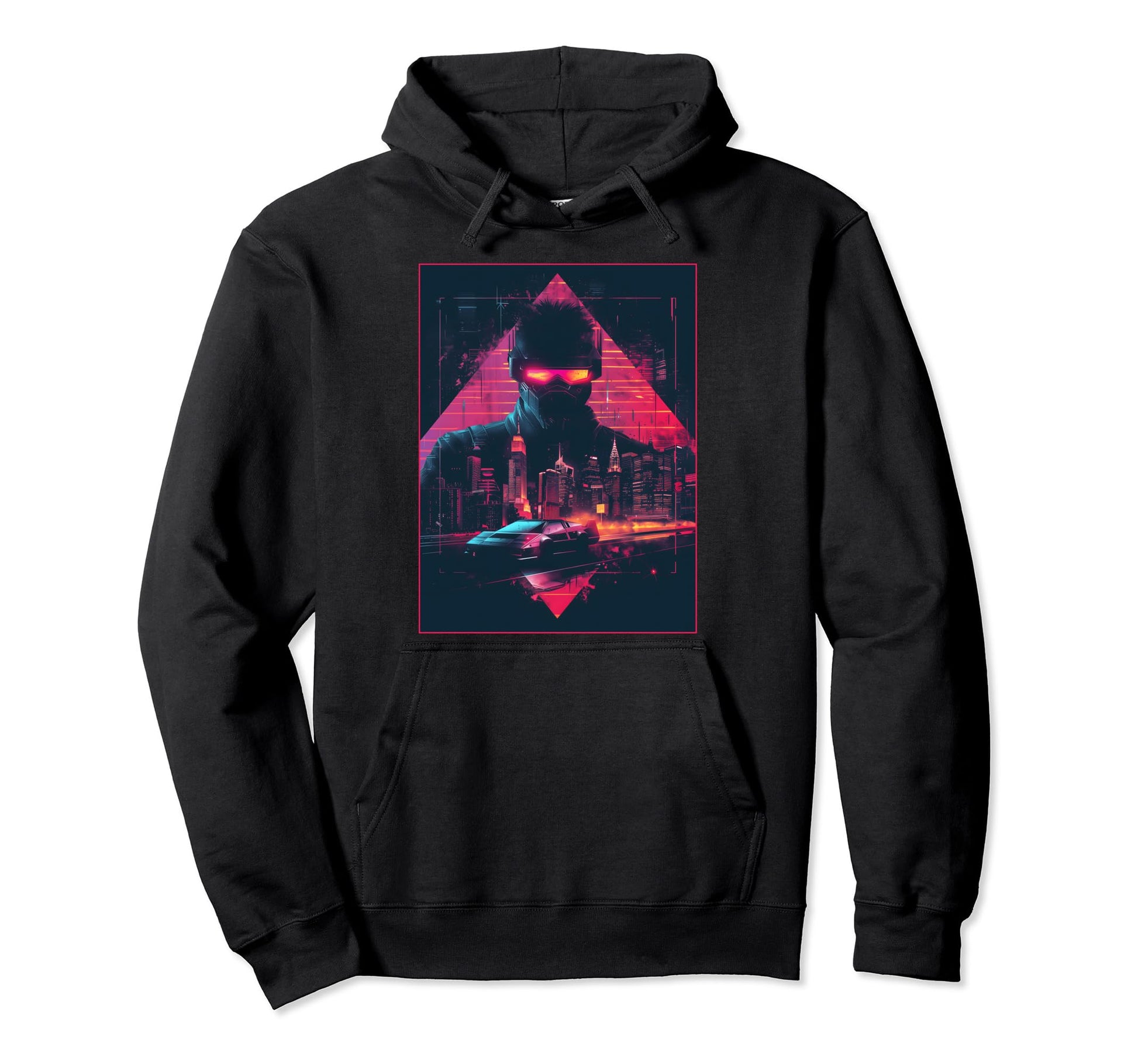 Retrowave Sunglasses Car Skyline 1980S Hoodie - Unique Graphic for Adults - T-Shirt, Sweatshirt, Hoodie