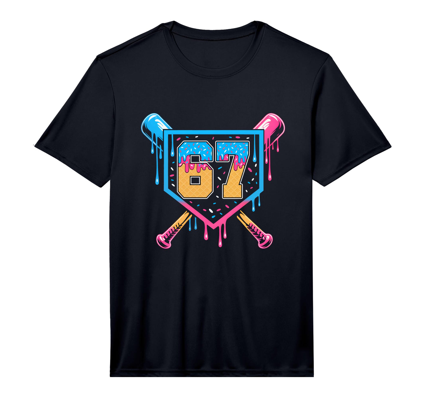 Baseball Drip Number 67 Player Or 67Th T-Shirt - Graphic Print Unisex - T-Shirt, Sweatshirt, Hoodie