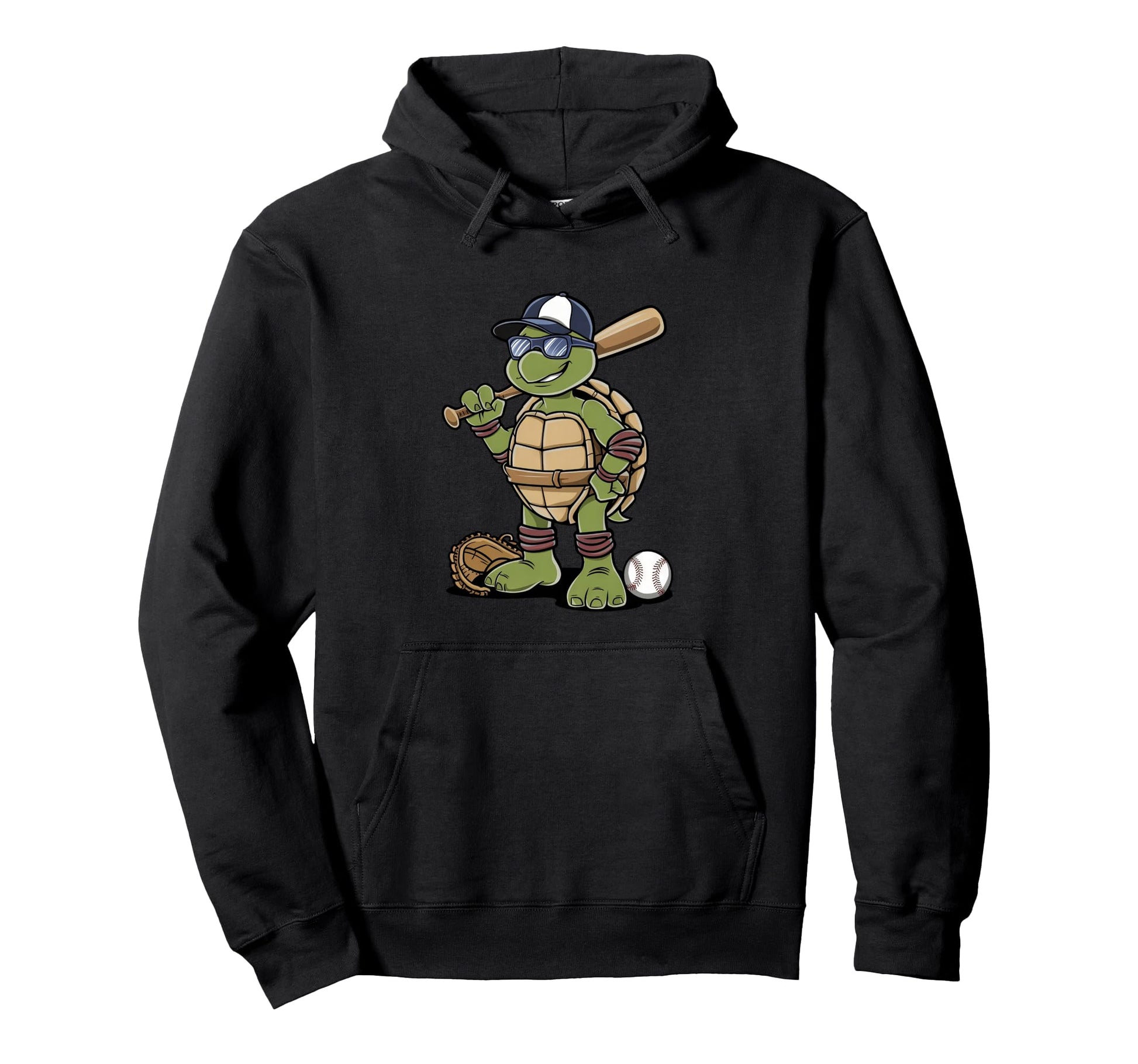 Baseball Turtle Cartoon Sports Fan Art Hoodie - Streetwear Style Men Women - T-Shirt, Sweatshirt, Hoodie