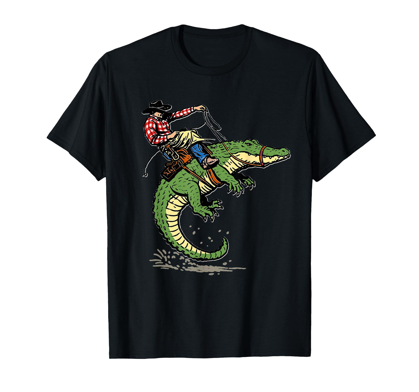 Western Cowboy Riding Alligator Crocodile T-Shirt - Trendy Graphic Unisex - T-Shirt, Sweatshirt, Hoodie