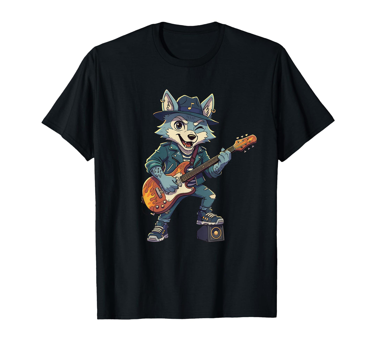 Punk Rocker Husky Playing Guitar Stage T-Shirt - Aesthetic Graphic Unisex - T-Shirt, Sweatshirt, Hoodie