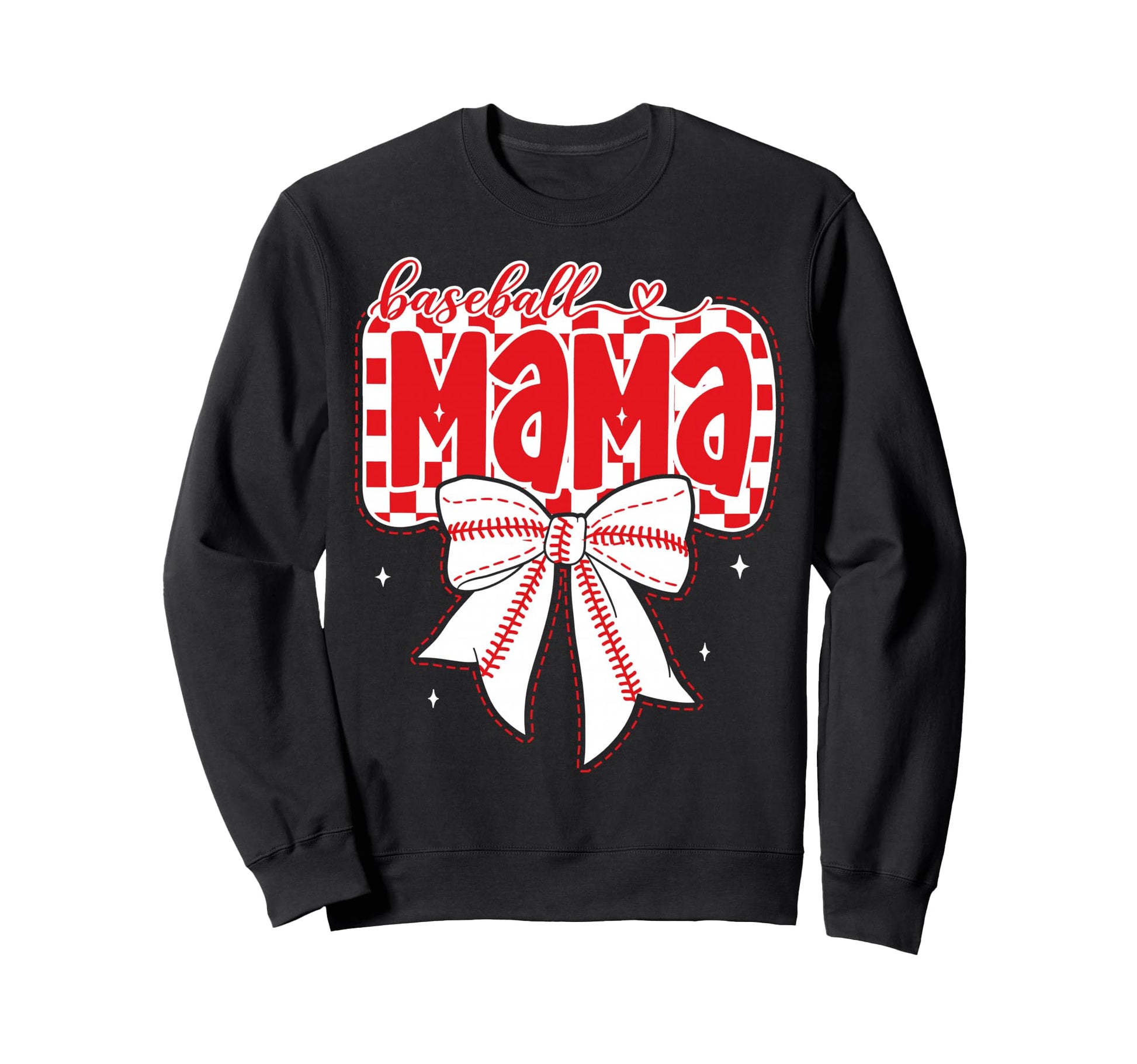 Baseball Mama Coquette Bow Checker Sweatshirt - Unique Graphic Men Women - T-Shirt, Sweatshirt, Hoodie