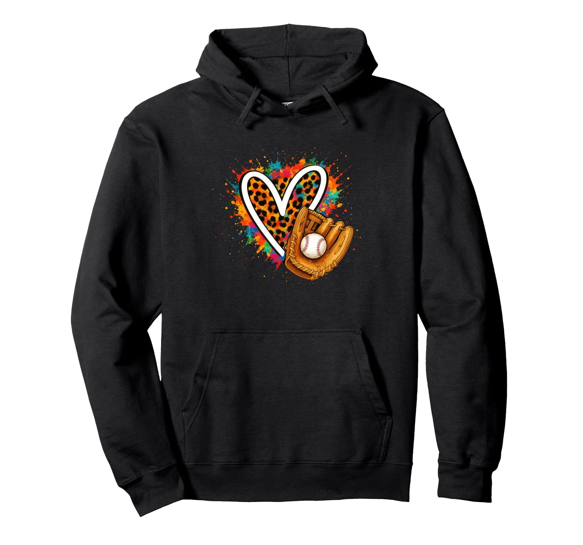 Baseball Leopard Heart Colorful Hoodie - Casual Everyday Wear Unisex - T-Shirt, Sweatshirt, Hoodie