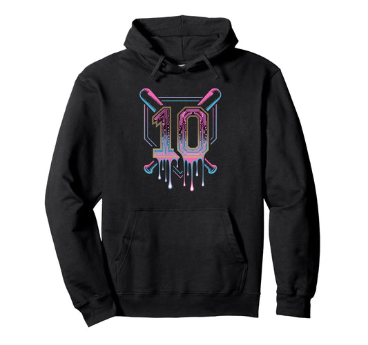 Baseball Birthday Party Vibes 10 Year Hoodie - Custom Art Print Men Women - T-Shirt, Sweatshirt, Hoodie