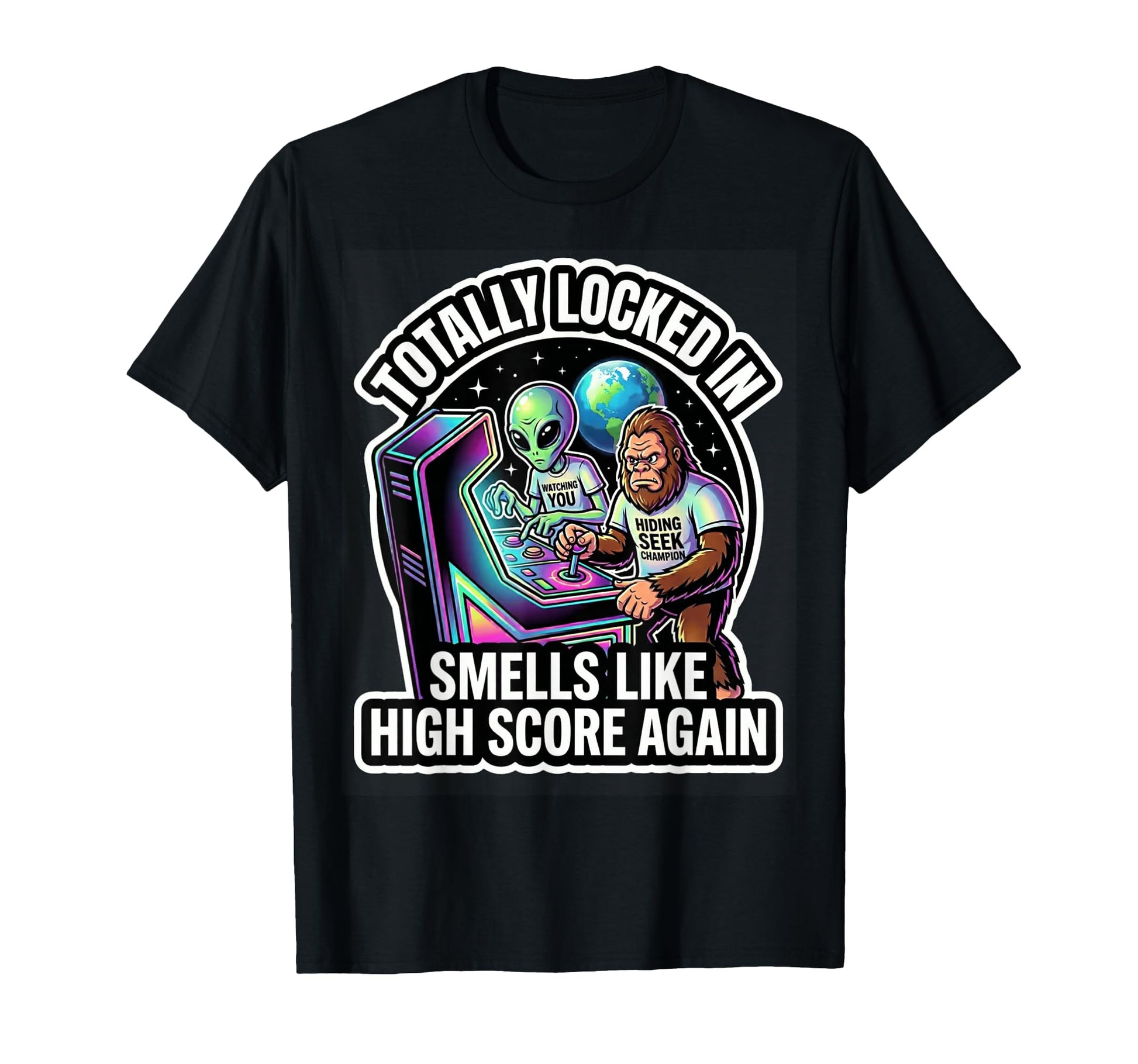 Funny Alien Bigfoot Arcade Game T-Shirt - Streetwear Style Men Women - T-Shirt, Sweatshirt, Hoodie