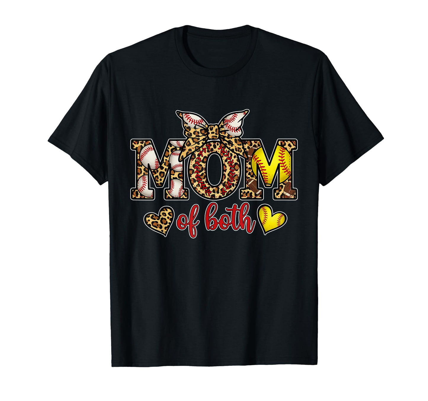 Mom Both Softball Baseball Leopard Sports T-Shirt - Unique Graphic Unisex - T-Shirt, Sweatshirt, Hoodie
