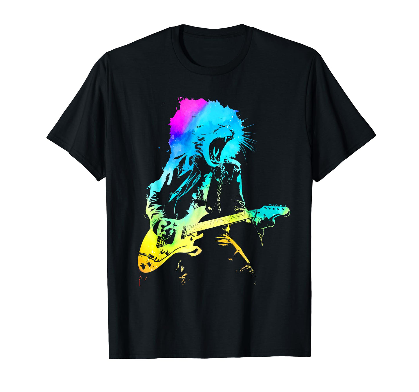 Colorful Rock Cat Playing Guitar T-Shirt - Minimalist Print for Adults - T-Shirt, Sweatshirt, Hoodie