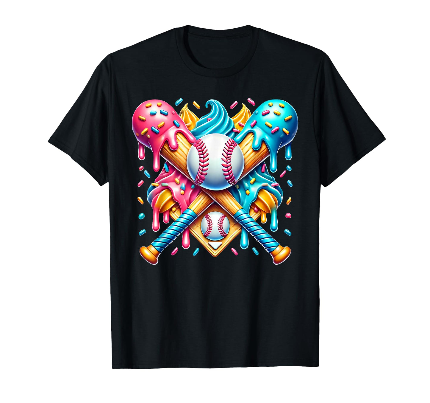 Sport Baseball Bat Home Plate Drip T-Shirt - Minimalist Print for Adults - T-Shirt, Sweatshirt, Hoodie