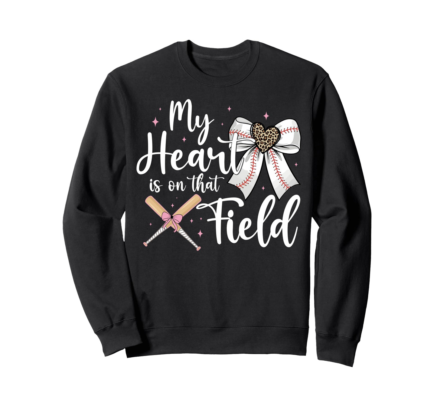 Baseball Mom My Heart Is That Field Bow Sweatshirt - Unique Graphic Unisex - T-Shirt, Sweatshirt, Hoodie