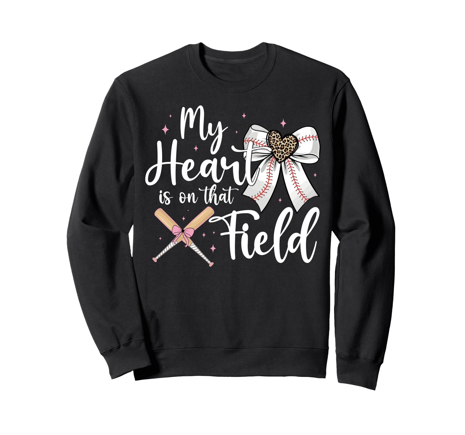 Baseball Mom My Heart Is That Field Bow Sweatshirt - Unique Graphic Unisex - T-Shirt, Sweatshirt, Hoodie