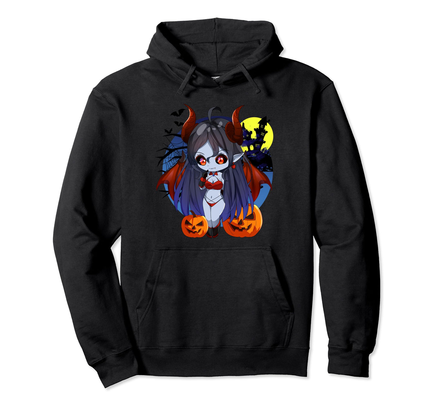 Halloween Chibi Anime Sexy Pinup Demon Hoodie - Minimalist Print Men Women - T-Shirt, Sweatshirt, Hoodie