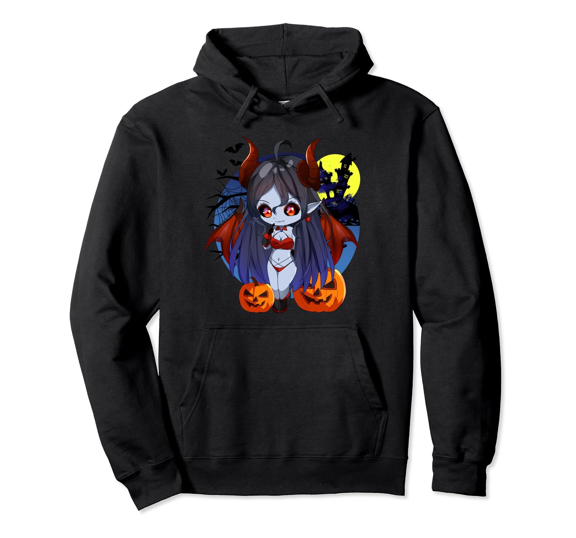 Halloween Chibi Anime Sexy Pinup Demon Hoodie - Minimalist Print Men Women - T-Shirt, Sweatshirt, Hoodie