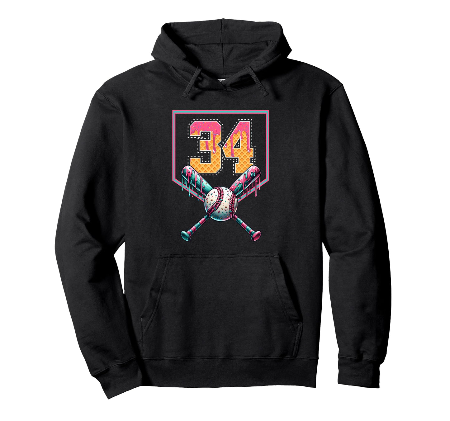 Baseball Drip Number 34 Player Or 34Th Hoodie - Unique Graphic for Adults - T-Shirt, Sweatshirt, Hoodie