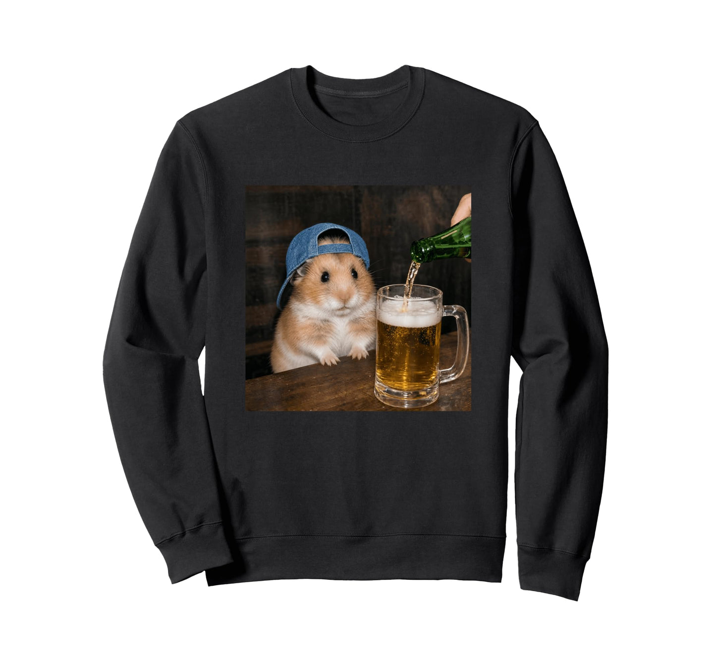 Hamster Drinking Beer Funny Animal Sweatshirt - Custom Art Print Unisex - T-Shirt, Sweatshirt, Hoodie