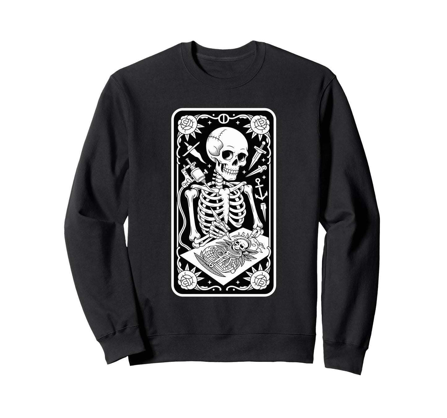 Inked Skeleton Tattoo Artist Sweatshirt - Casual Everyday Wear Men Women - T-Shirt, Sweatshirt, Hoodie