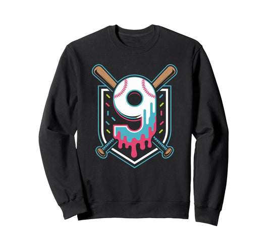 Baseball Birthday Number 9 Drip Age Sweatshirt - Streetwear Style Unisex - T-Shirt, Sweatshirt, Hoodie