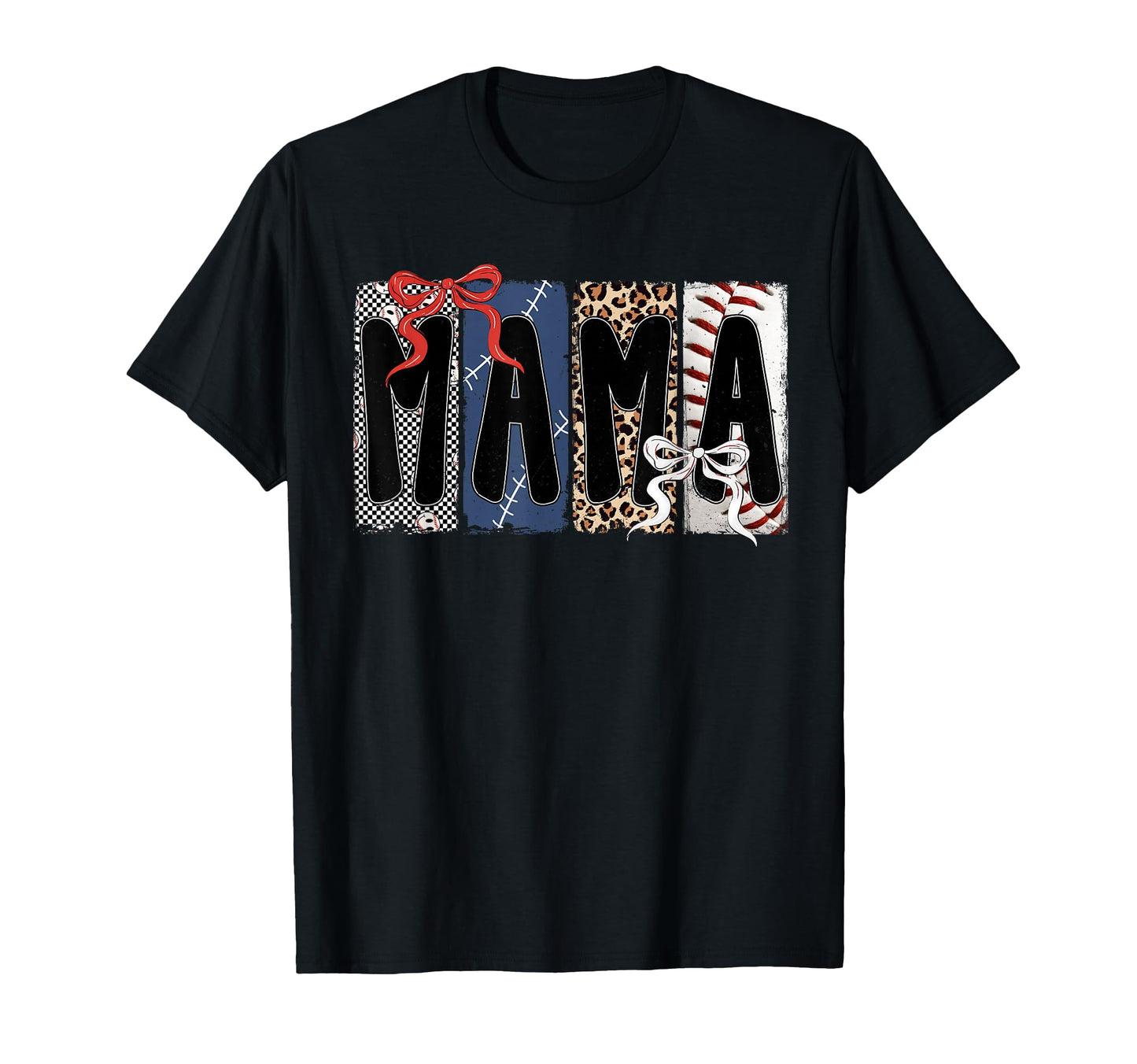 Baseball Mama Leopard Checkered Bow T-Shirt - Casual Everyday Wear Unisex - T-Shirt, Sweatshirt, Hoodie