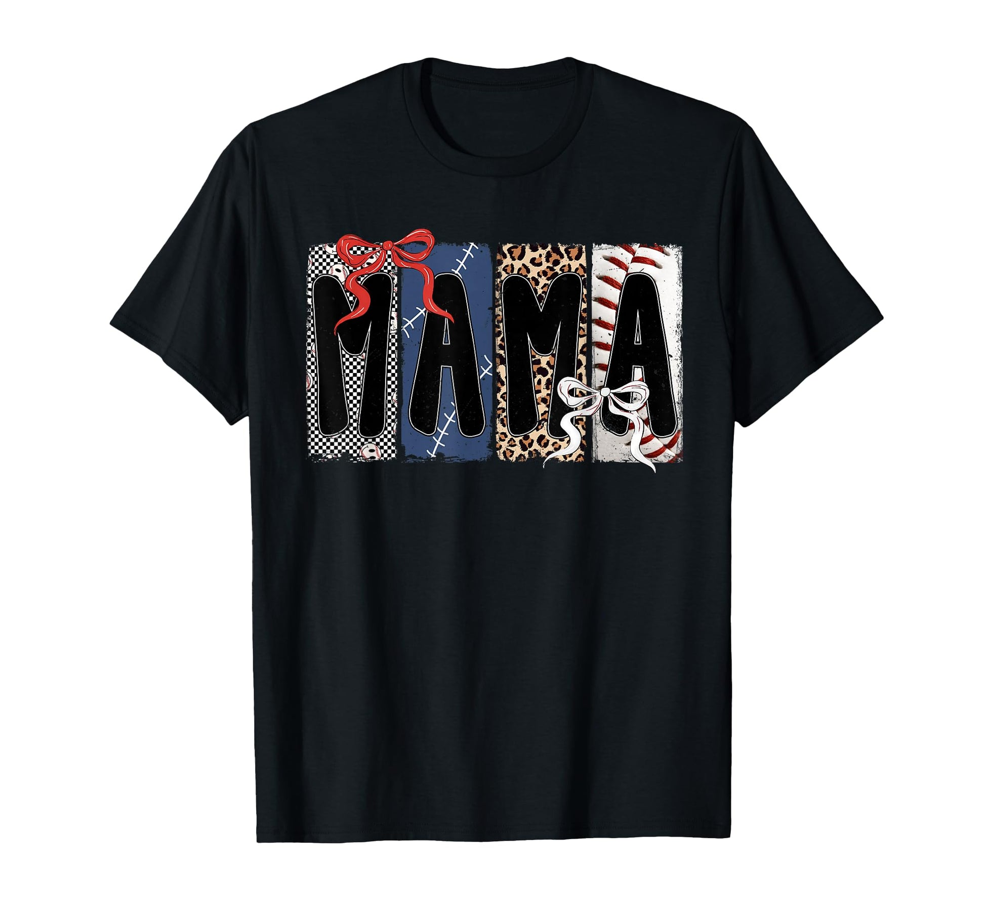Baseball Mama Leopard Checkered Bow T-Shirt - Casual Everyday Wear Unisex - T-Shirt, Sweatshirt, Hoodie