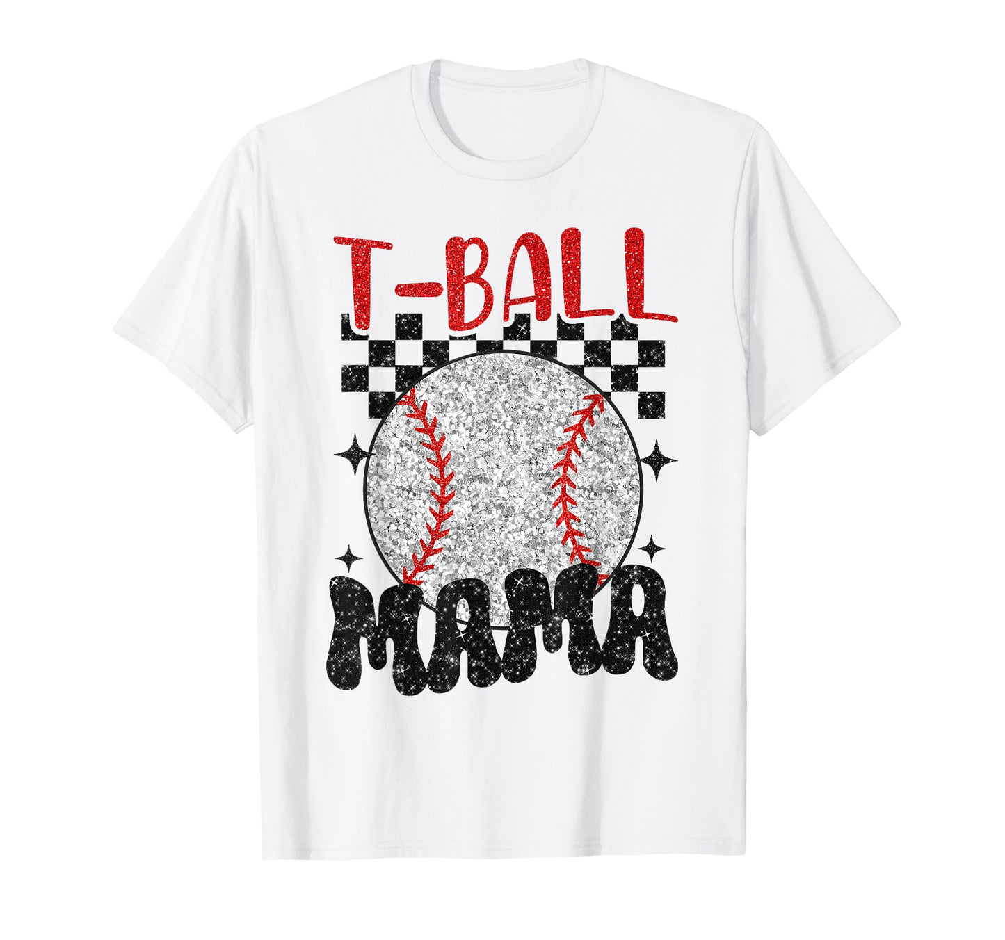 T Ball Mama Softball Mom Checkered T-Shirt - Novelty Apparel Men Women - T-Shirt, Sweatshirt, Hoodie
