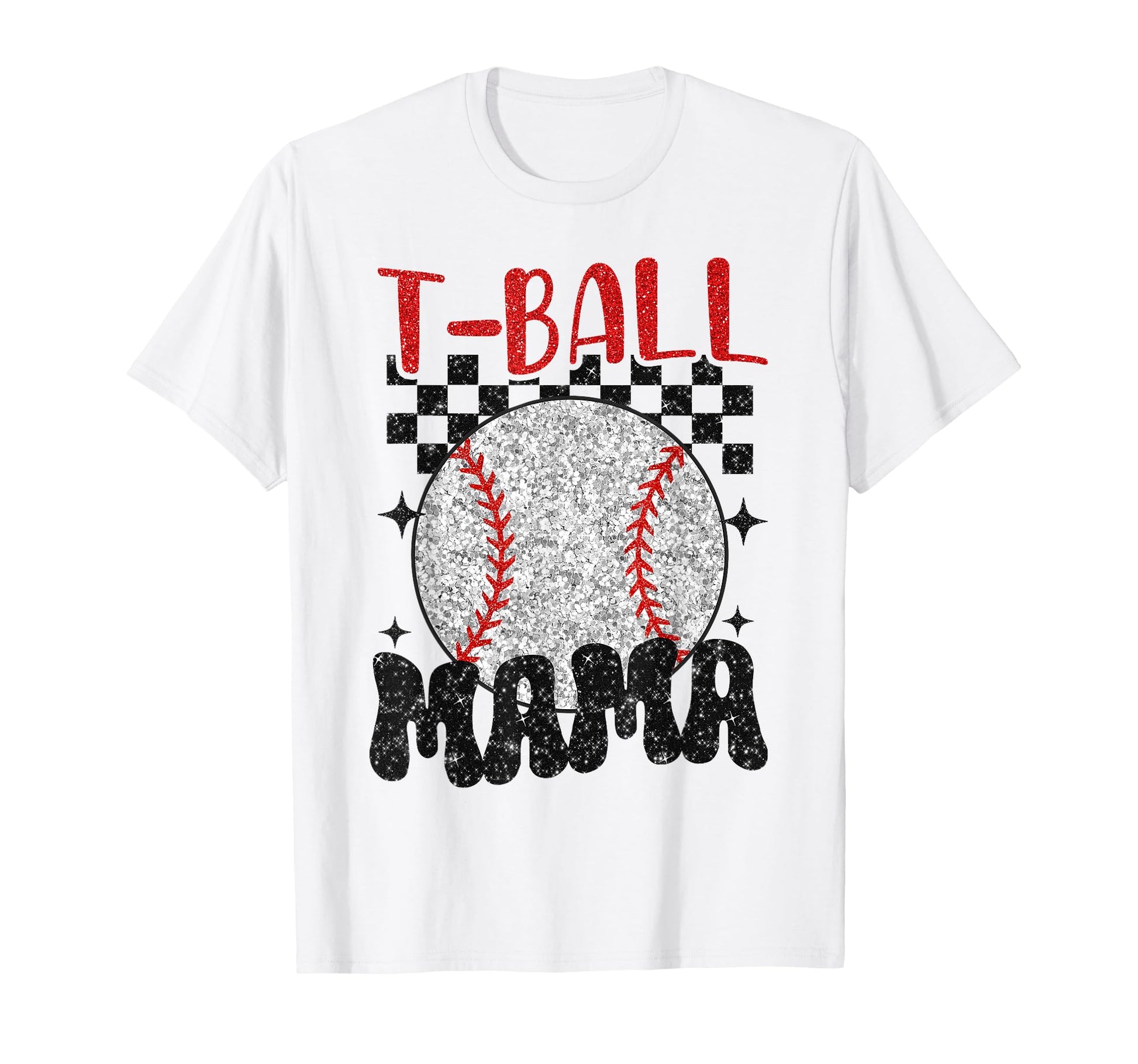 T Ball Mama Softball Mom Checkered T-Shirt - Novelty Apparel Men Women - T-Shirt, Sweatshirt, Hoodie