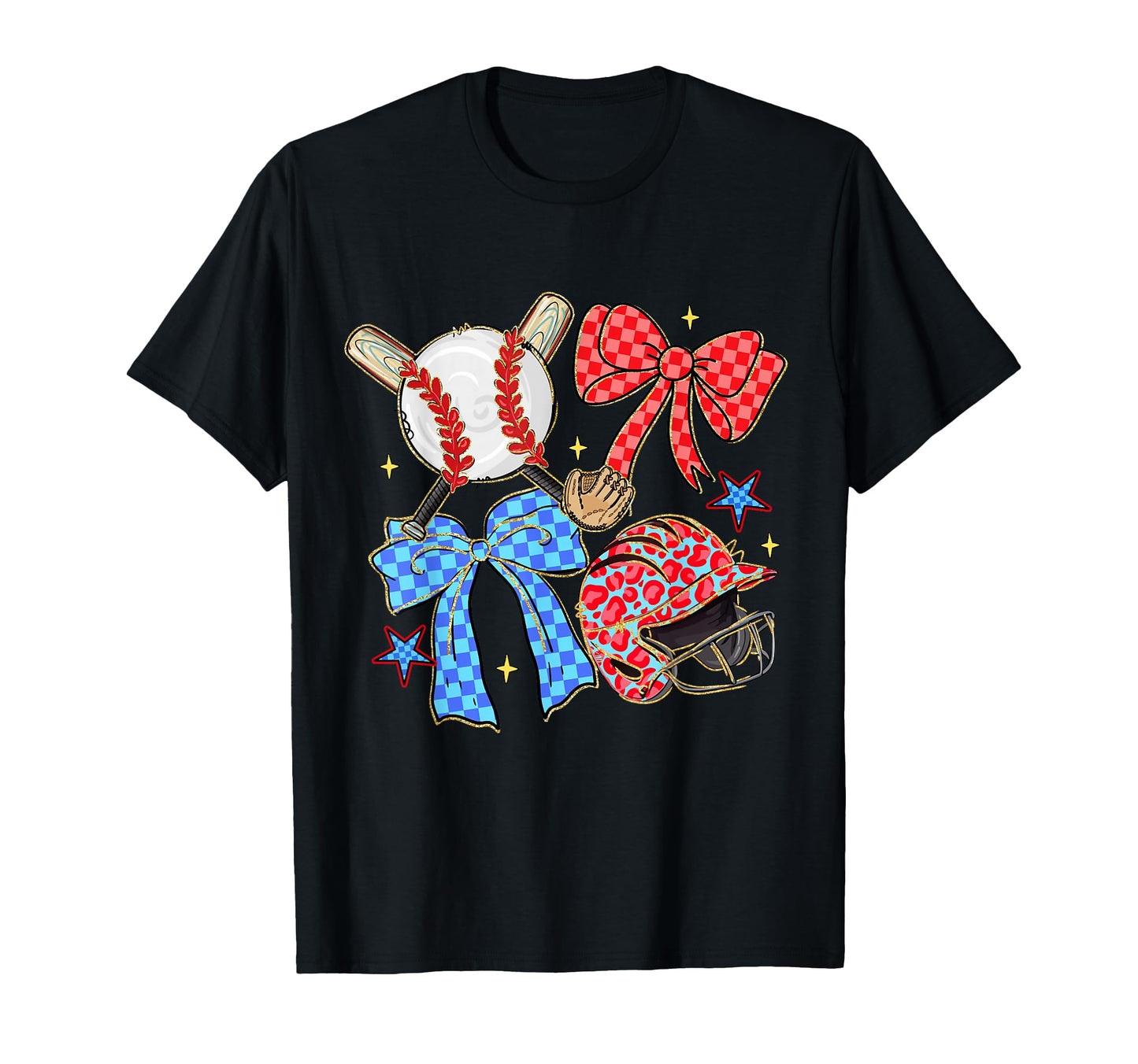 Baseball Bow Checkered Leopard Funny T-Shirt - Casual Everyday Wear Unisex - T-Shirt, Sweatshirt, Hoodie