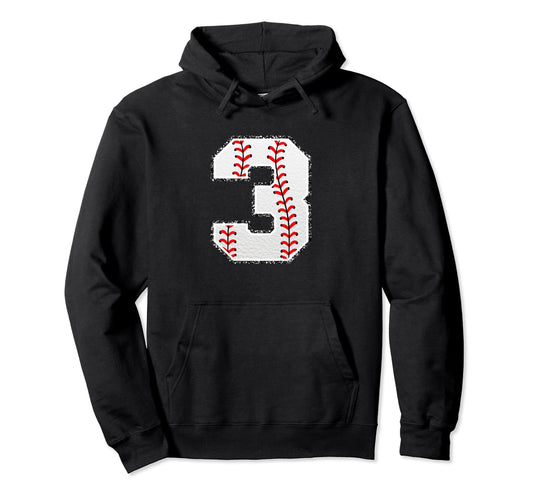 3 Baseball Distressed Number Hoodie - Minimalist Print Unisex - T-Shirt, Sweatshirt, Hoodie