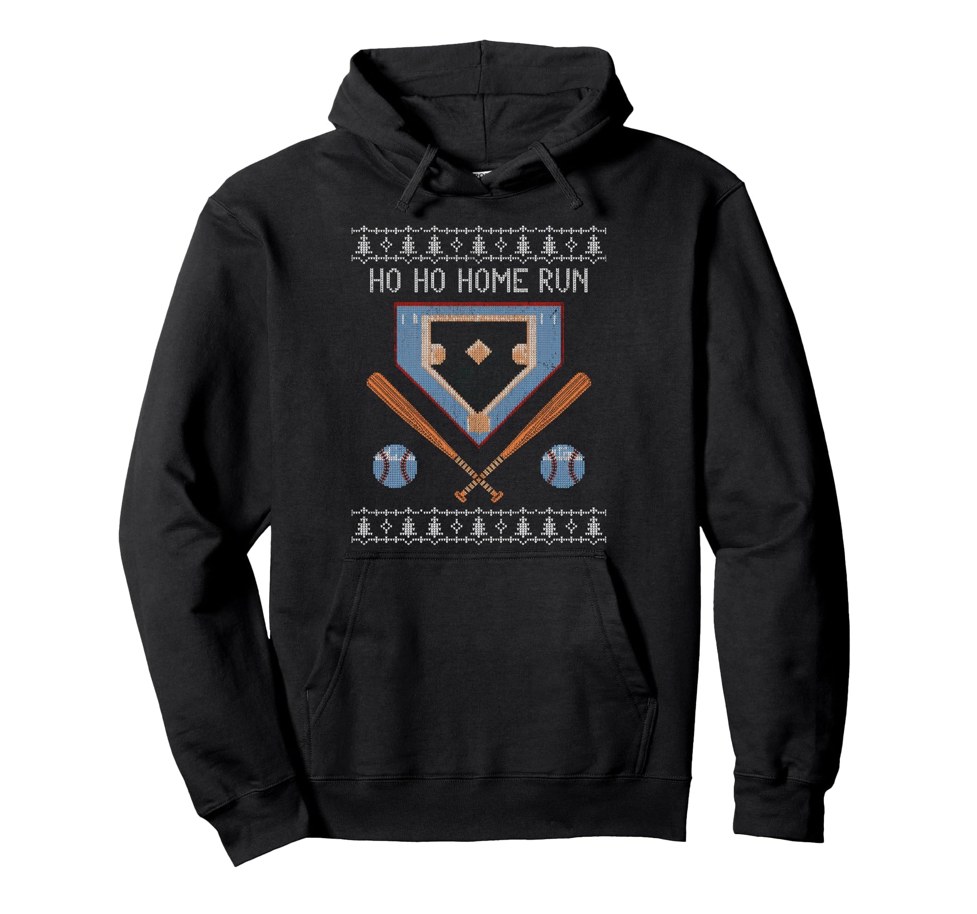 Ho Ho Home Run Funny Baseball Lover Ugly Hoodie - Graphic Print Unisex - T-Shirt, Sweatshirt, Hoodie