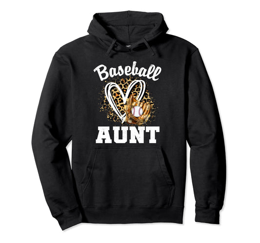 Baseball Aunt Leopard Heart Matching Hoodie - Custom Art Print Unisex - T-Shirt, Sweatshirt, Hoodie