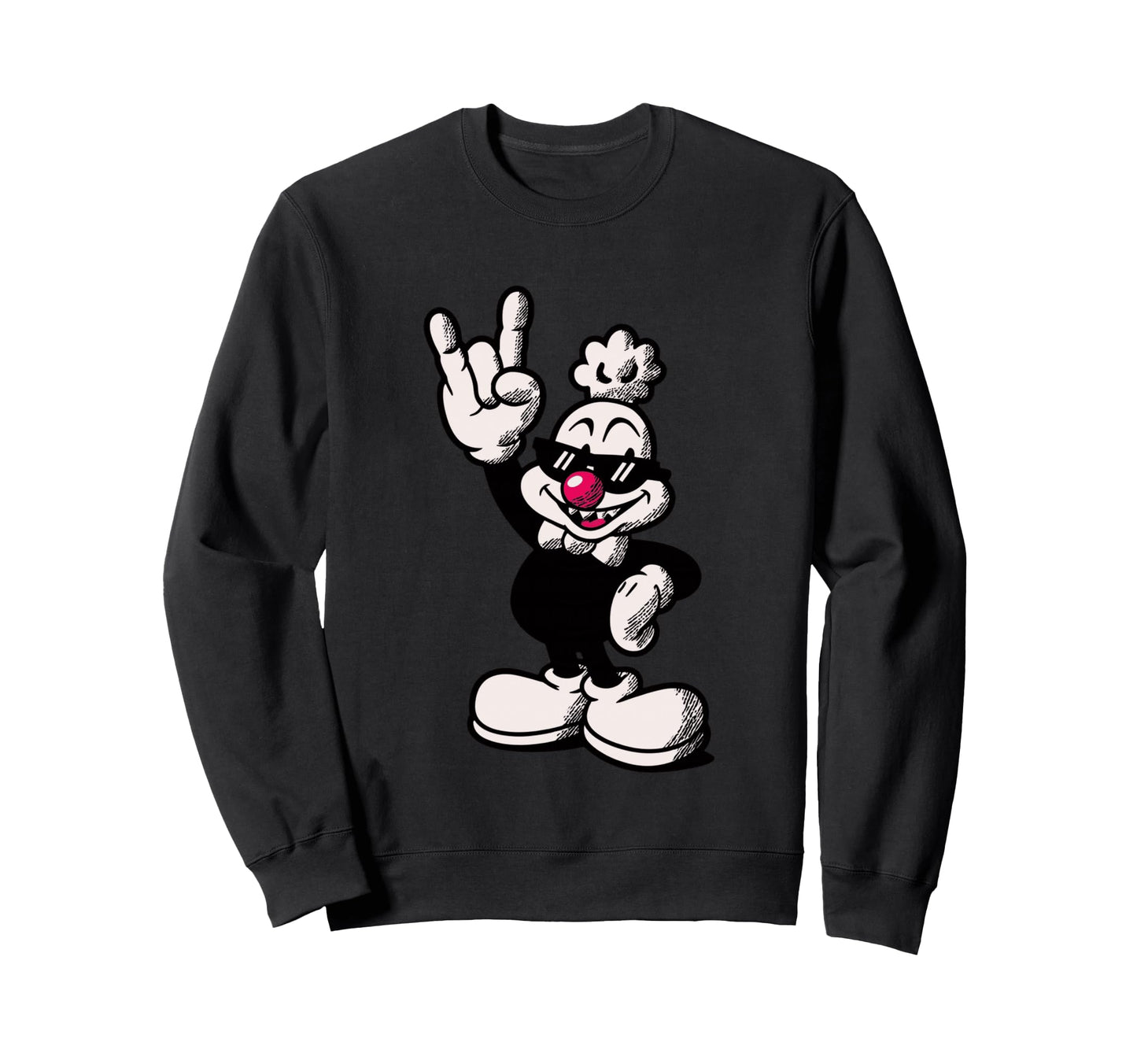 Cartoon Chicken Rooster Rock Hand Sign Sweatshirt - Trendy Graphic Unisex - T-Shirt, Sweatshirt, Hoodie