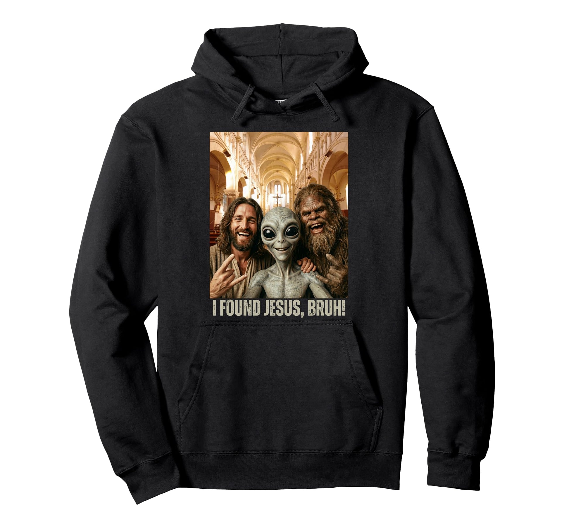 Bruh Bigfoot Alien Jesus Rock Hand Hoodie - Streetwear Style Men Women - T-Shirt, Sweatshirt, Hoodie
