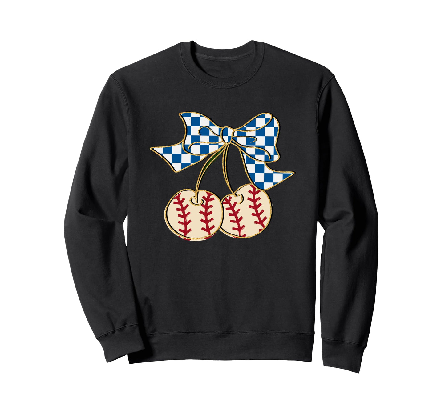 Baseball Cherry Gingham Bow Fun Sweatshirt - Unique Graphic Unisex - T-Shirt, Sweatshirt, Hoodie