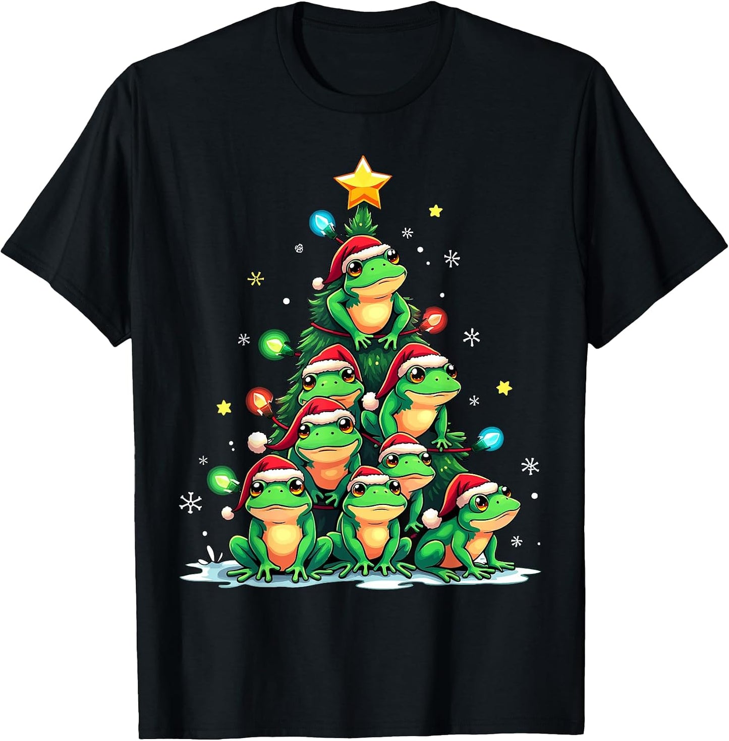 Ribbit Christmas Tree Lights Frog Santa Hats - Adult & Kids T-Shirts, Sweatshirts & Hoodies apparel design preview 1