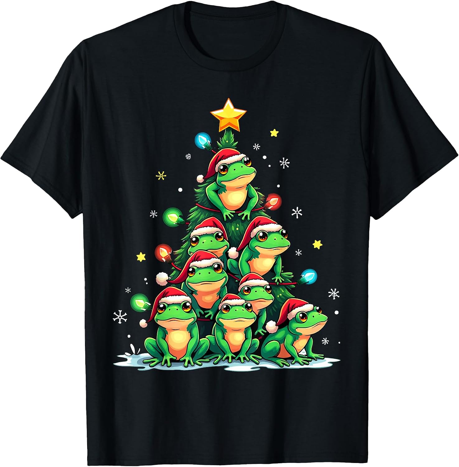 Ribbit Christmas Tree Lights Frog Santa Hats - Adult & Kids T-Shirts, Sweatshirts & Hoodies apparel design preview 1