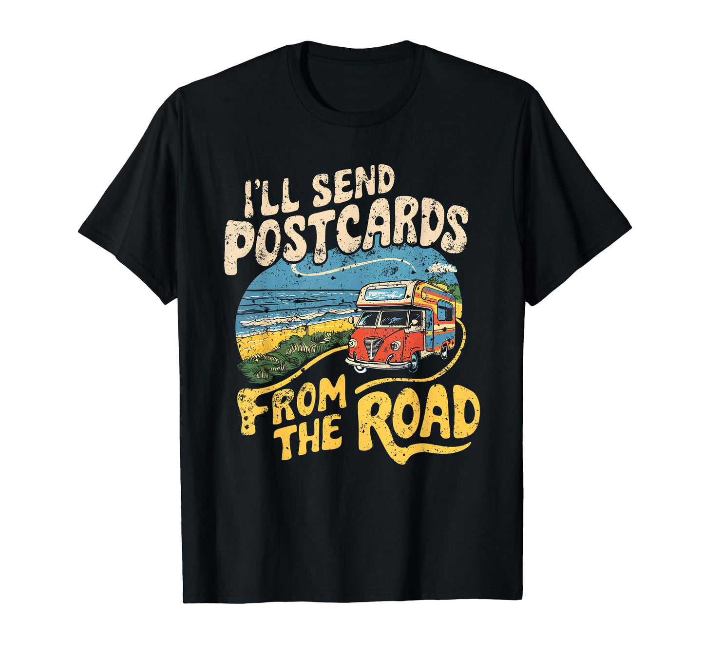 Beach Adventures Van Life Postcard Road T-Shirt - Novelty Apparel Unisex - T-Shirt, Sweatshirt, Hoodie