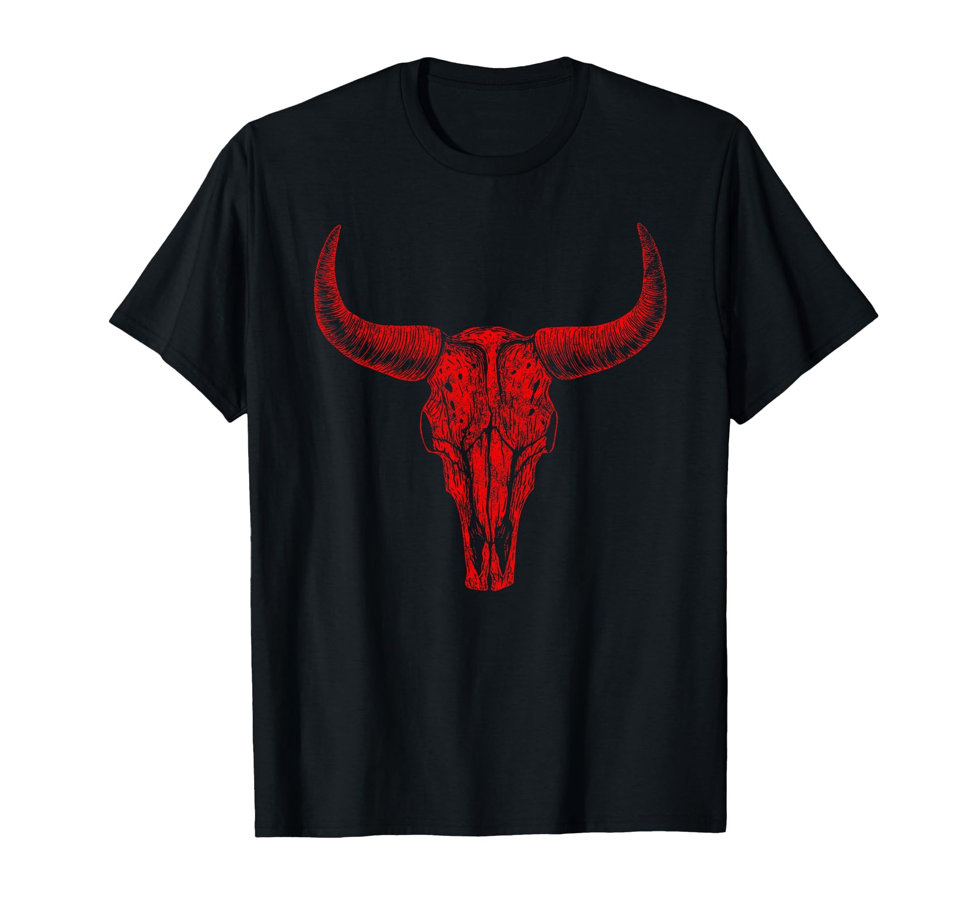 Red Buffalo Skull Western Cowboys Bull T-Shirt - Novelty Apparel for Adults - T-Shirt, Sweatshirt, Hoodie