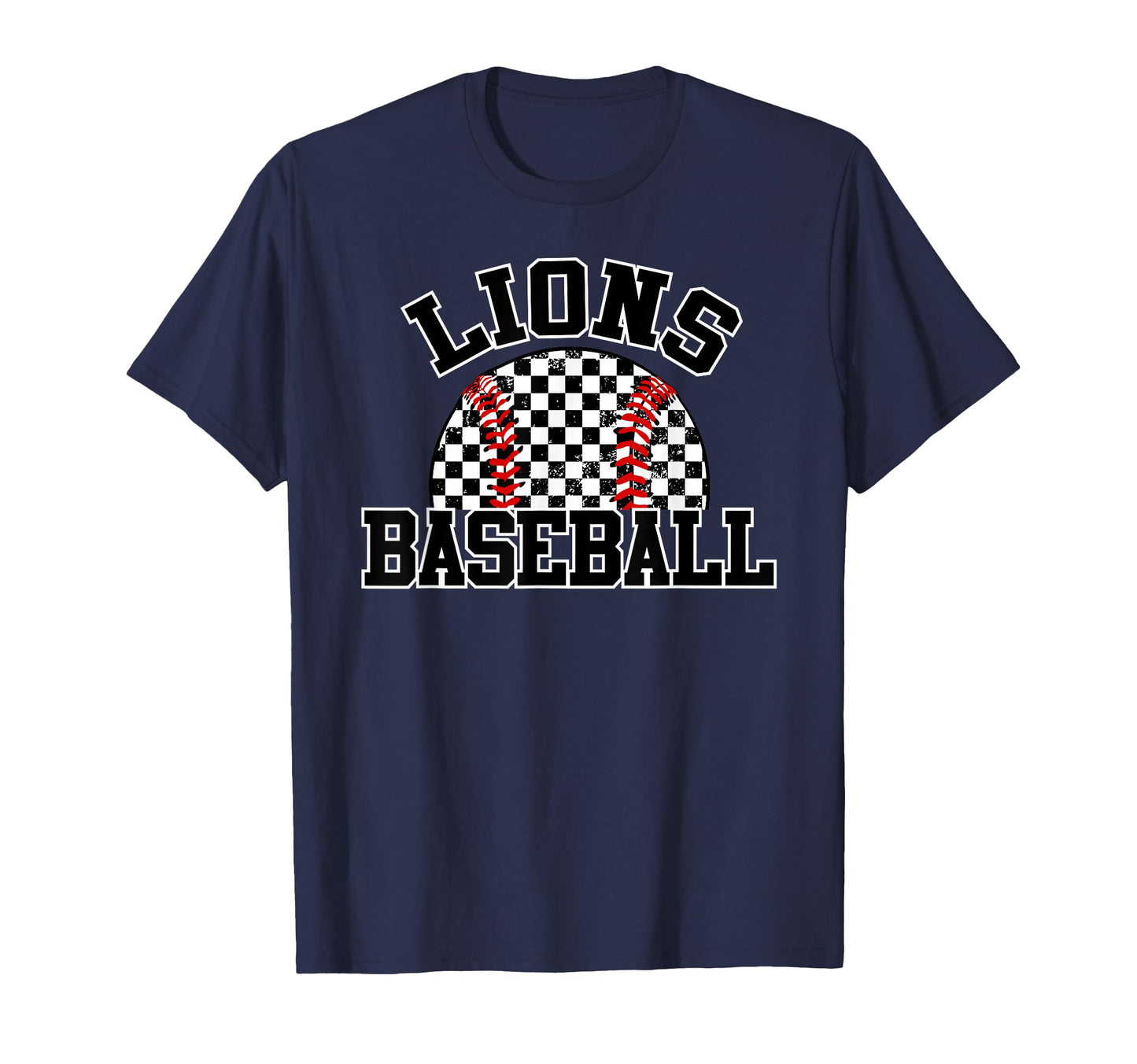 Lions Baseball Checkered Lion T-Shirt - Casual Everyday Wear Unisex - T-Shirt, Sweatshirt, Hoodie