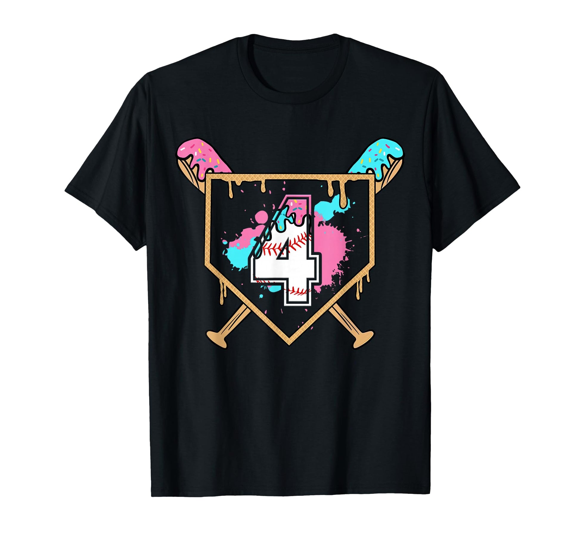 4Th Birthday Baseball Bat Ice Cream T-Shirt - Aesthetic Graphic for Adults - T-Shirt, Sweatshirt, Hoodie