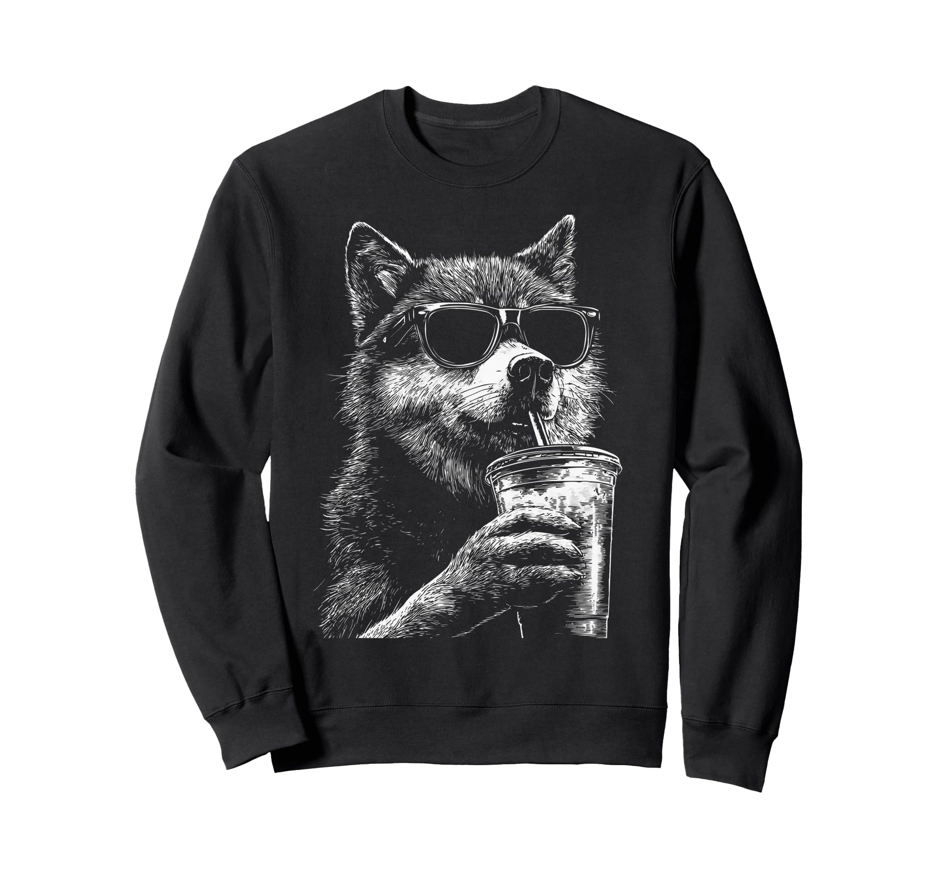 Wolf Drinking Iced Coffee Funny Sweatshirt - Unique Graphic Men Women - T-Shirt, Sweatshirt, Hoodie