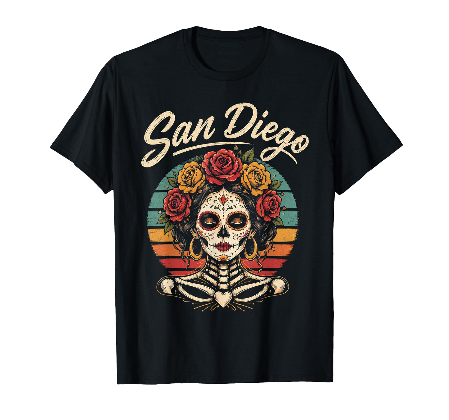 San Diego Sugar Skull Flower City T-Shirt - Minimalist Print Unisex - T-Shirt, Sweatshirt, Hoodie