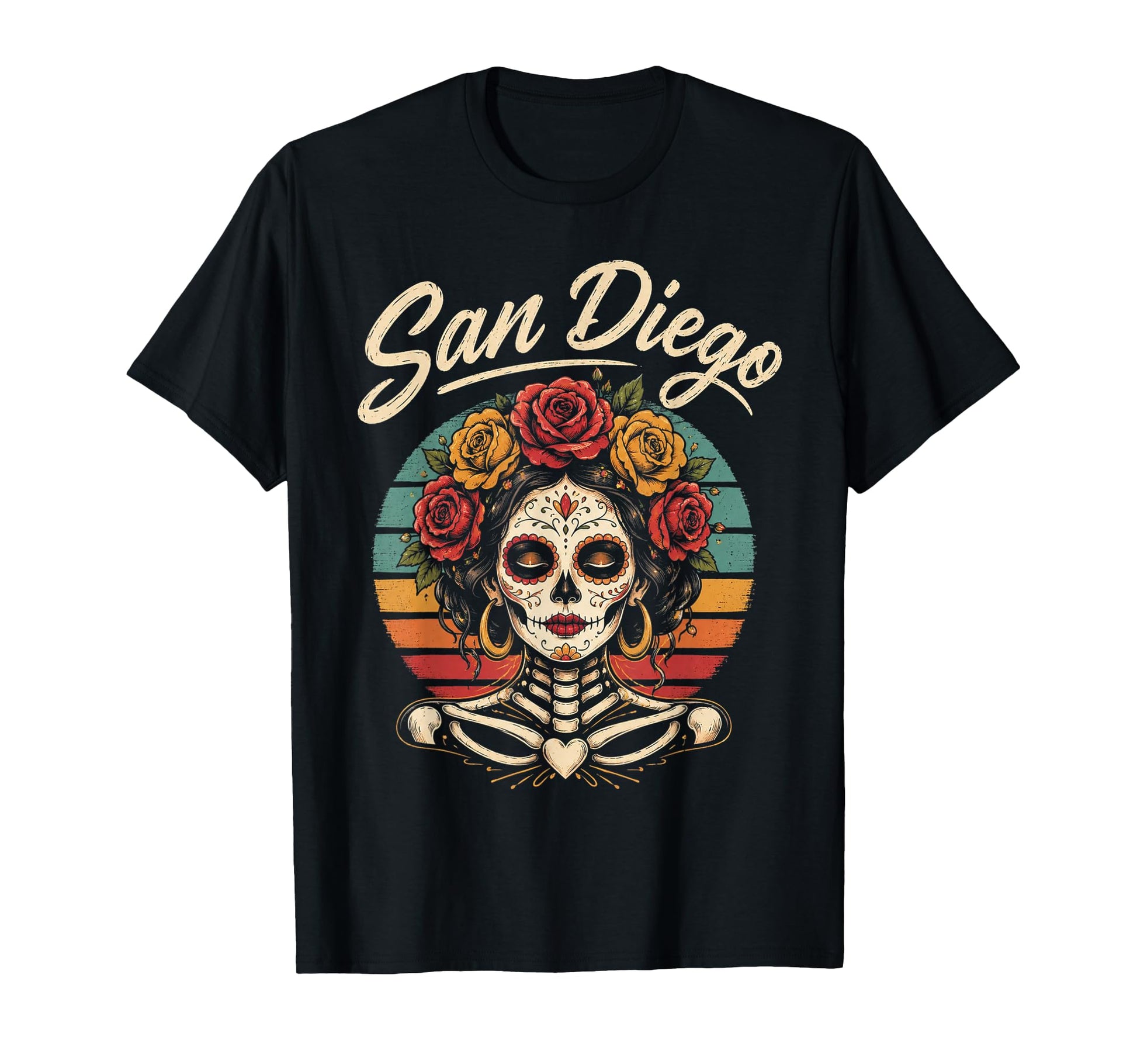 San Diego Sugar Skull Flower City T-Shirt - Minimalist Print Unisex - T-Shirt, Sweatshirt, Hoodie