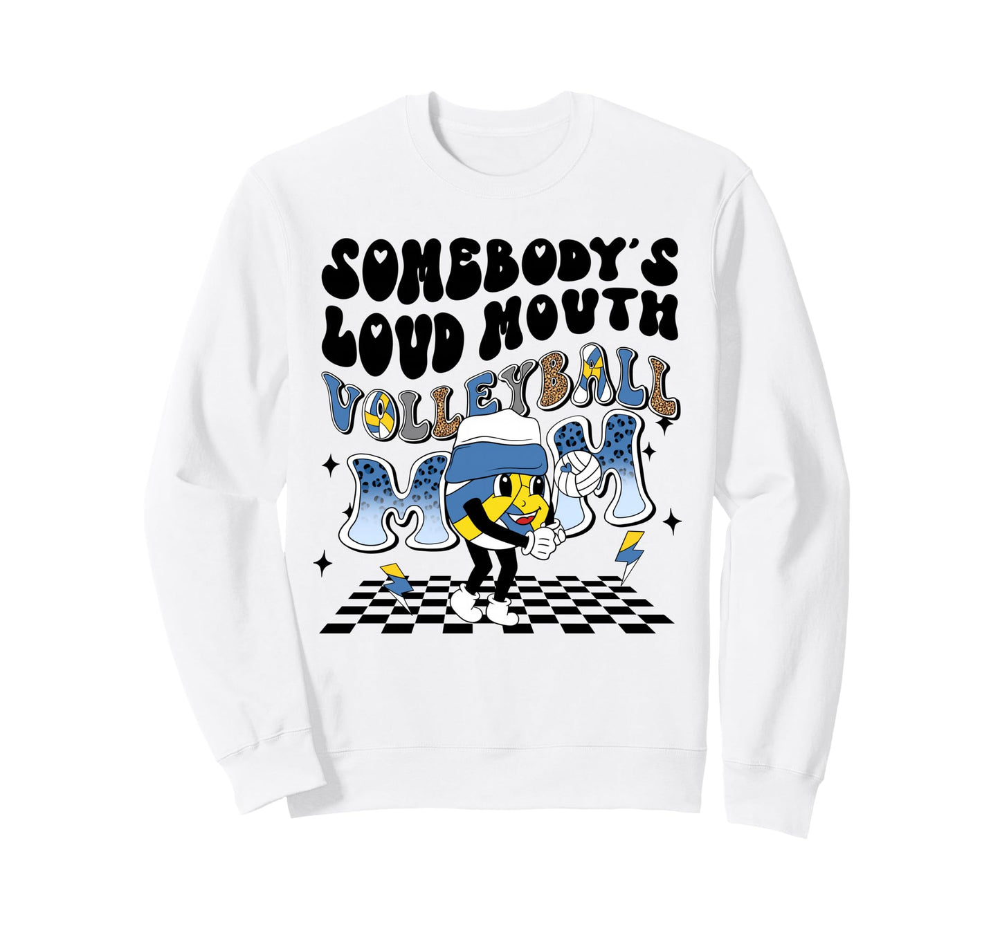 Volleyball Mom Leopard Blue Yellow Sweatshirt - Novelty Apparel for Adults - T-Shirt, Sweatshirt, Hoodie