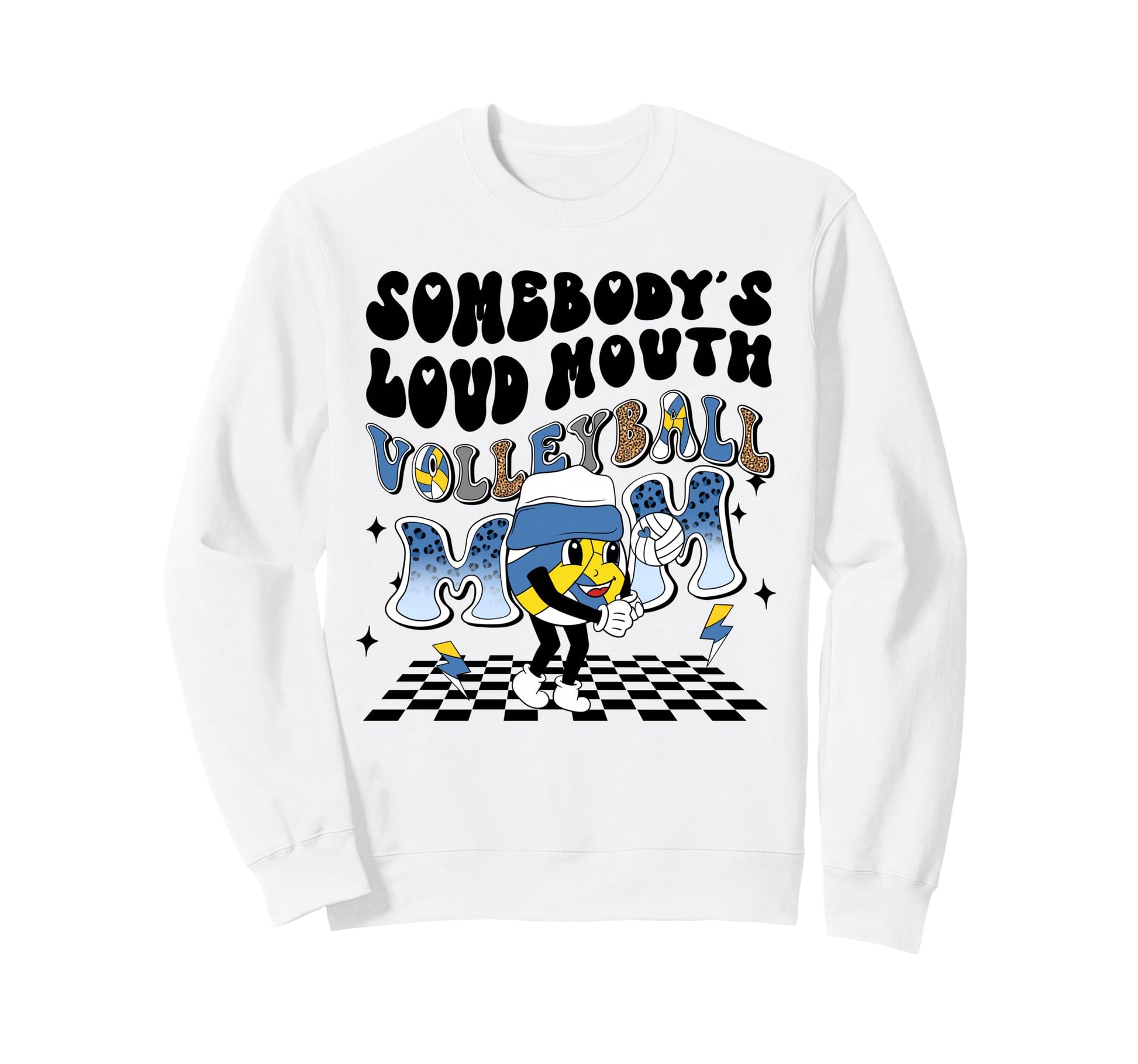 Volleyball Mom Leopard Blue Yellow Sweatshirt - Novelty Apparel for Adults - T-Shirt, Sweatshirt, Hoodie