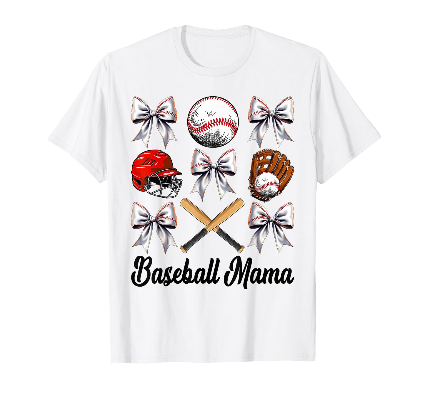 Baseball Mama Bow Baseball Mom Mothers Day T-Shirt - Unique Graphic Unisex - T-Shirt, Sweatshirt, Hoodie
