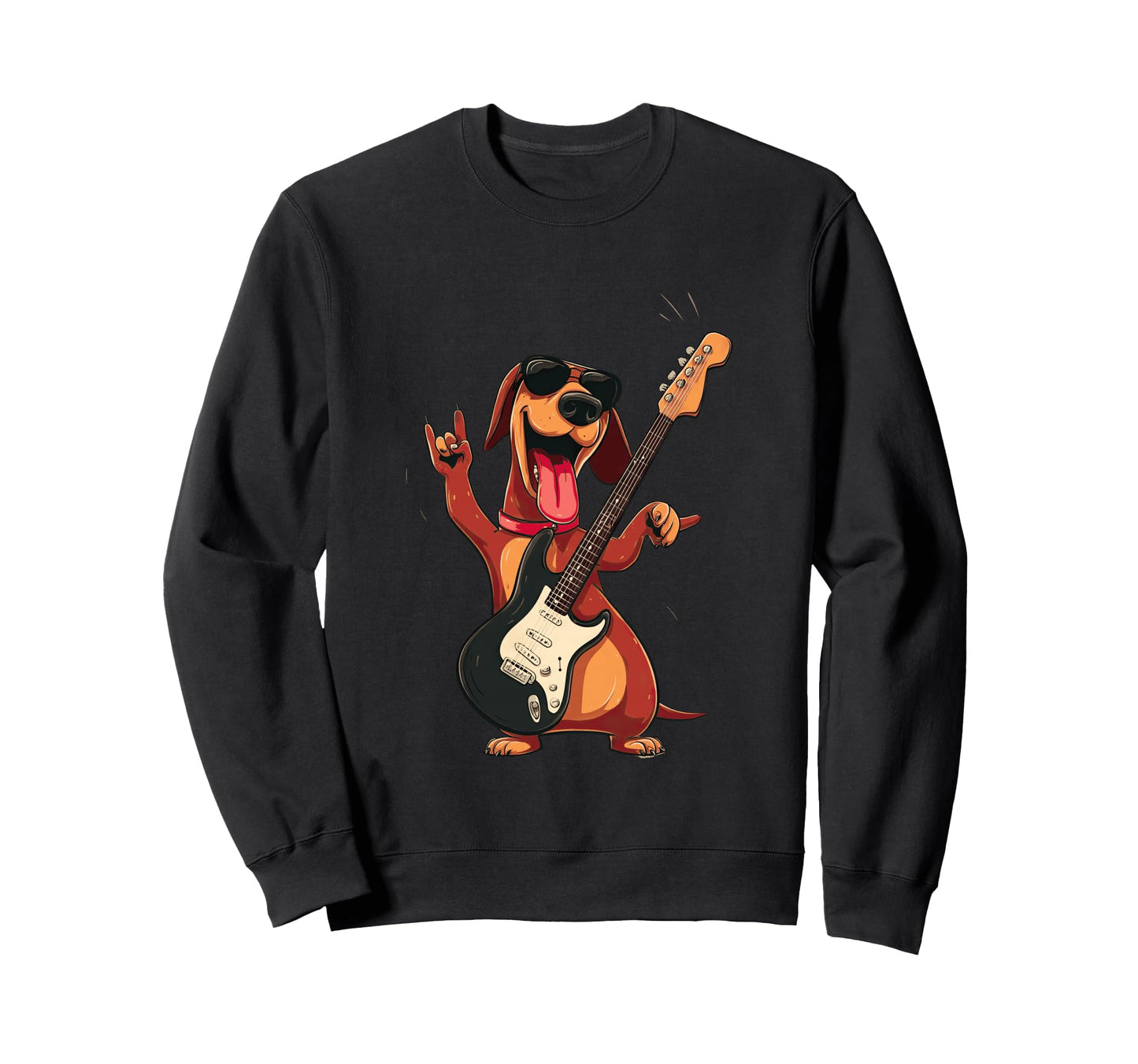 Funny Rock Dog Guitar Playing Sweatshirt - Fun Novelty Design Men Women - T-Shirt, Sweatshirt, Hoodie