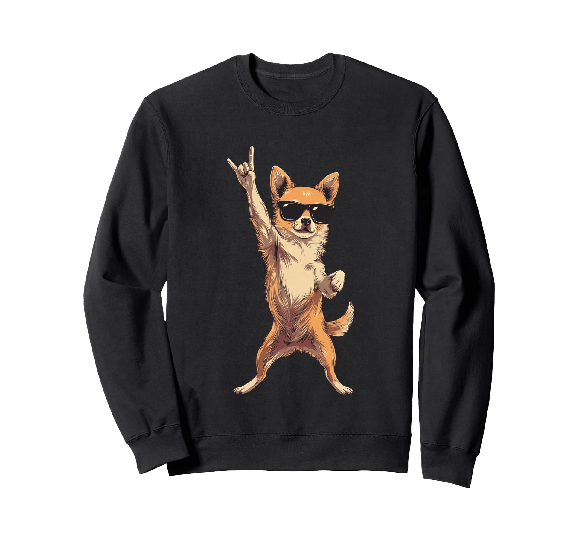 Chihuahua Dog Rock Hand Sign Punk Sweatshirt - Custom Art Print Men Women - T-Shirt, Sweatshirt, Hoodie