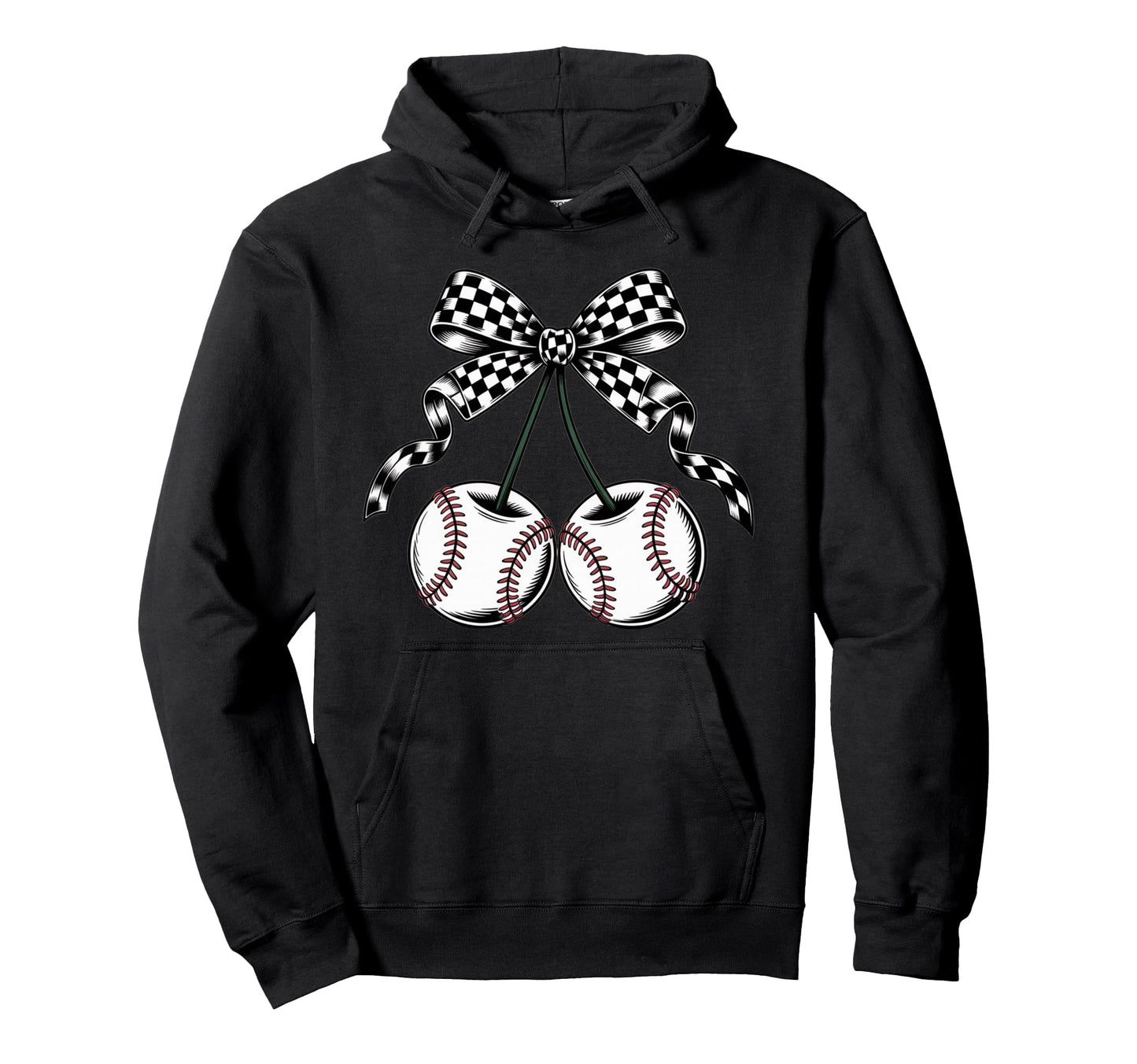 Baseball Cherries Coquette Bow Hoodie - Custom Art Print Men Women - T-Shirt, Sweatshirt, Hoodie